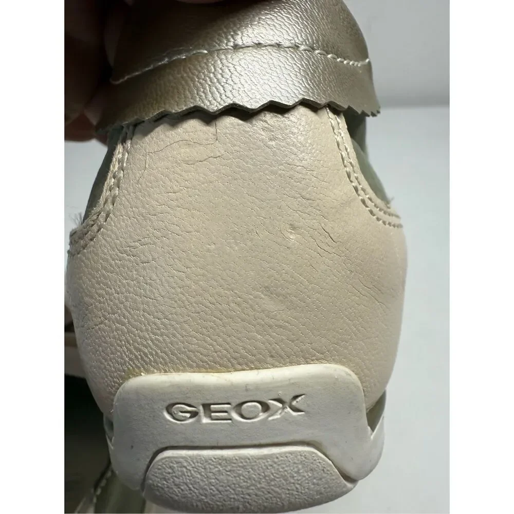 Rare Geox Leather Women’s Sneakers White Green Silver Size 10,5